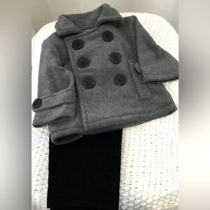 Great Guy Toddler Peacoat & Pants, Gray Coat/Black Pants 100% Cotton; Size 12M